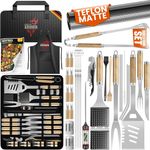 KESSER® Grillbesteck Set 37-teilig Grillzubehör aus rostfreiem Edelstahl Grillset mit Grillzange, Grillwender, 4in1 Grillspatel, Grillgabel, Grill-Spieß, Thermometer, Korkenzieher, Grillmatte & Tasche Beige