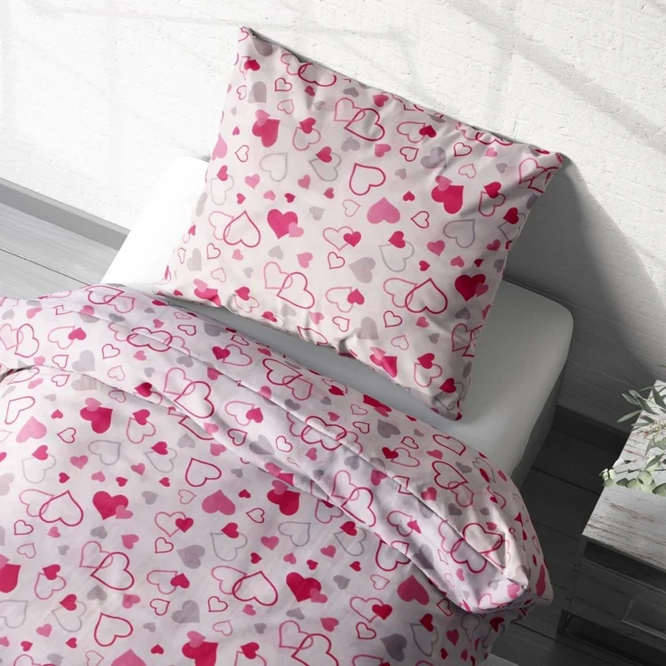 Heubergshop Bettwäsche, Renforcé, 2 teilig, 135x200cm + 80x80cm Herzen Baumwolle Bettgarnitur Kinder (KY-550/1)