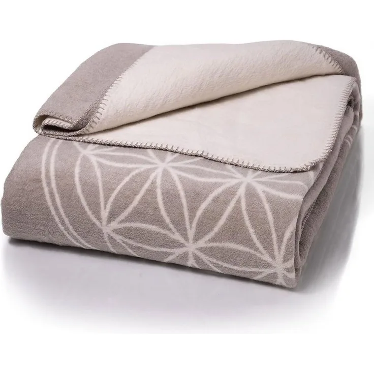Wolldecke J2BG Kuscheldecke Baumwolle, Blume des Lebens Grau-Ecru, 150x200cm, Glart