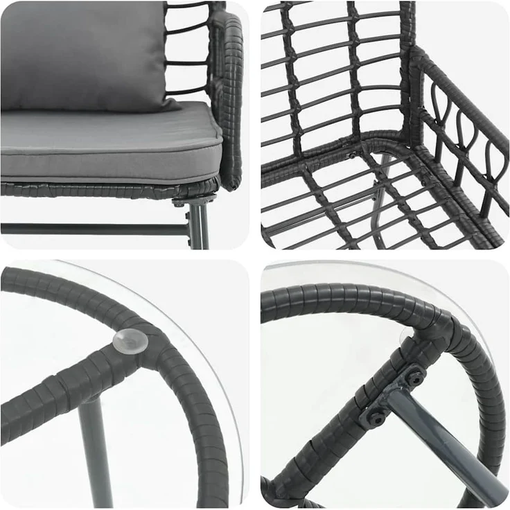 vidaXL Garten Essgruppe 3 pcs Schwarz und Anthrazit Poly-Rattan 42010350 – Bild 9
