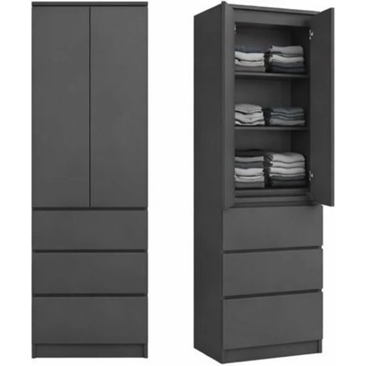 Home Collective Kleiderschrank Garderobenschrank Mehrzweckschrank Schrank platzsparend & vielseitig (50x40x180,5 cm (BxTxH), ideal für Schlafzimmer Flur & Arbeitszimmer) mit 2 Türig 3 Einlegeböden & 3 Schubladen in anthrazit – Bild 4
