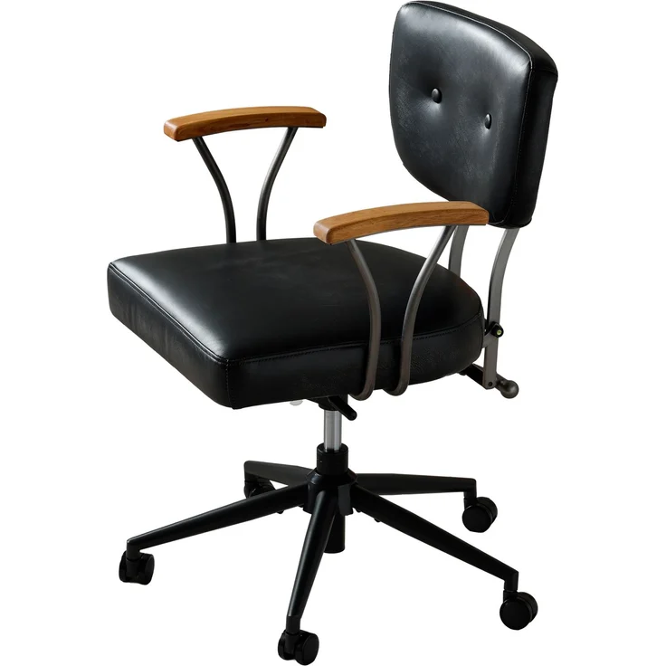 Bürostuhl aus Echtleder in Schwarz, ergonomisch, drehbar, höhenverstellbar, mit Rollen und Stahlrahmen, 1er-Set,H 82 x T 63 x B 51 cm – Bild 6