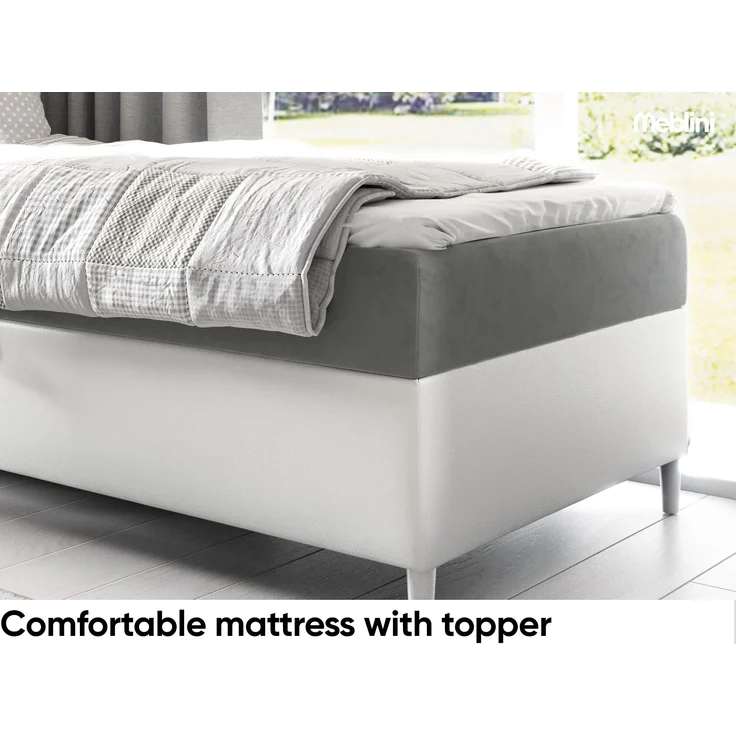 MEBLINI Kinderbett mit Bettkasten FILIPPO 1 90x200 Links – H3/Grau Samt Gepolstert Einzelbett mit Matratze - Polsterbett mit Stauraum - Bett mit Kopfteil – Stauraumbett – Bild 4