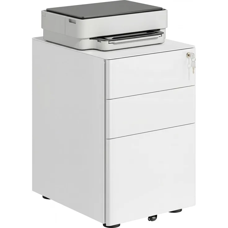 Rollcontainer mit 3 Schubladen mobiler Aktenschrank mit Rollen abschließbar Büroschrank mit Hängeregistratur Stiftfach, Bürocontainer für Büro, Homeoffice, 39 x 48 x 59 cm Weiß--Weiß--59x48x39cm--YOUDENOVA