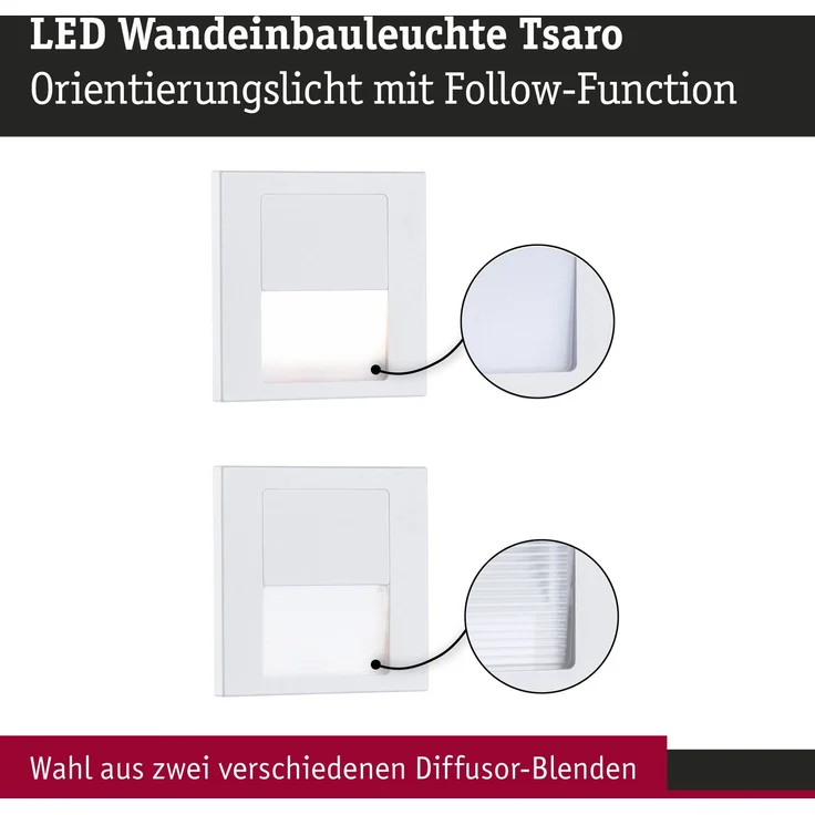 LED Wandeinbauleuchte Tsaro eckig 80x80mm 1W 80lm 230V 2700K Weiß matt – Bild 5