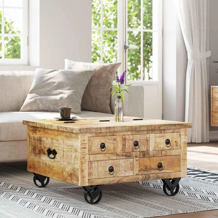 vidaXL Couchtisch Raues Mangoholz 70x70x40 cm 243979 – Bild 2