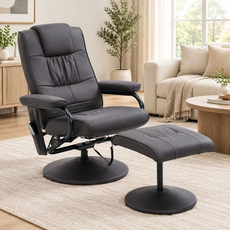 DESVIAE Sessel mit Massagefunktion und Hocker 80x64x39 cm, Stahl, Braun – Bild 3