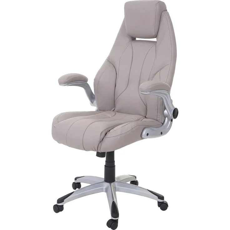 Bürostuhl HWC-A65, Schreibtischstuhl Chefsessel Drehstuhl, Kunstleder FSC®-zertifiziert ~ taupe-grau