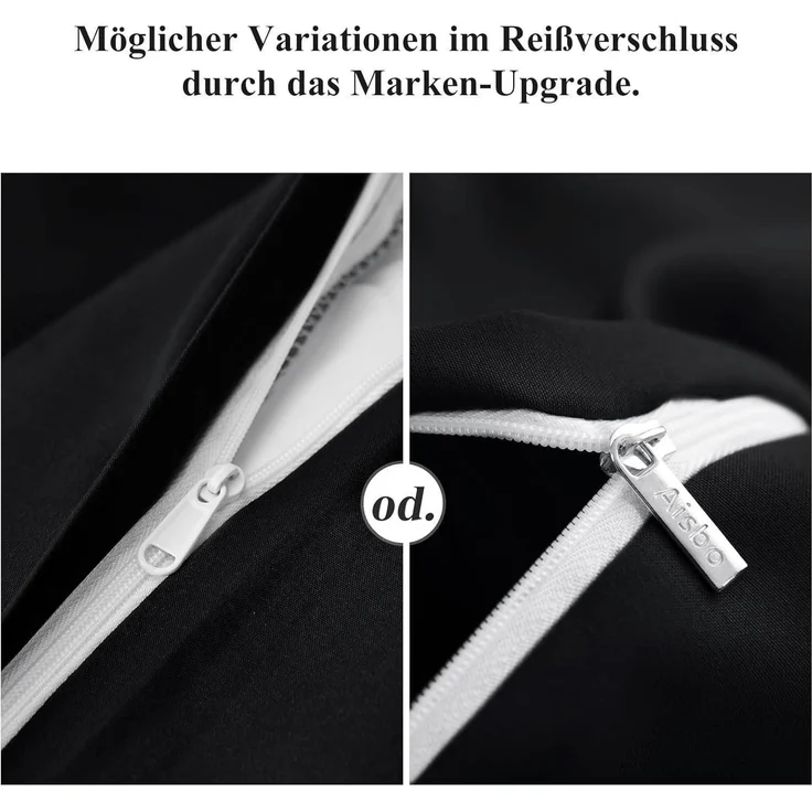 Bettwäsche Set 220x240 Schwarz Mikrofaser Reißverschluss 3tlg weich 2x80x80 – Bild 5