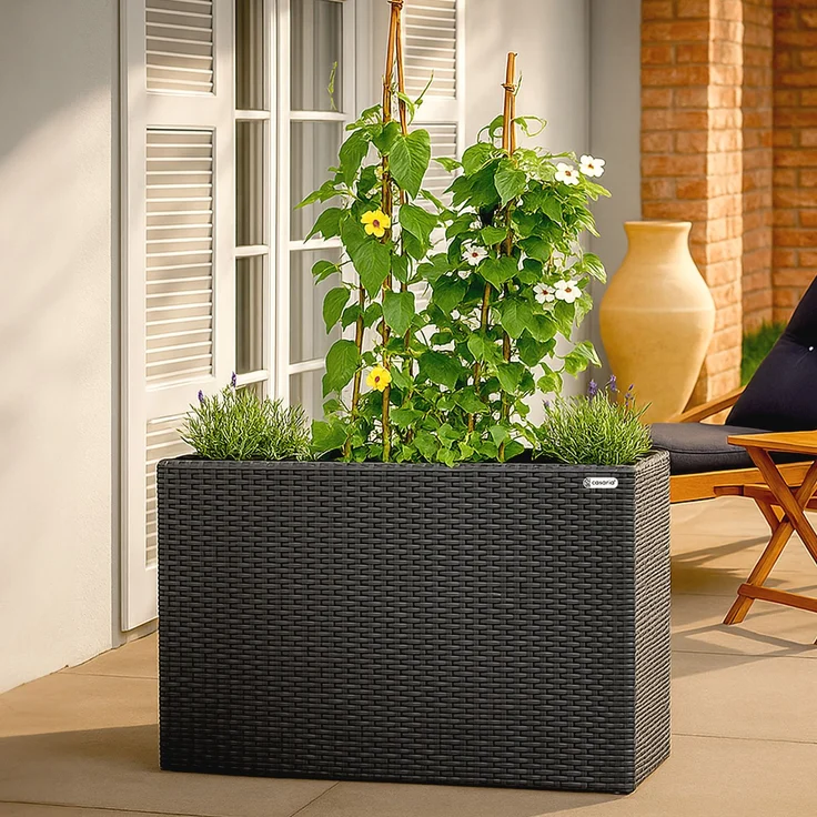 Casaria Poly Rattan Blumentopf herausnehmbar Schwarz – Bild 6
