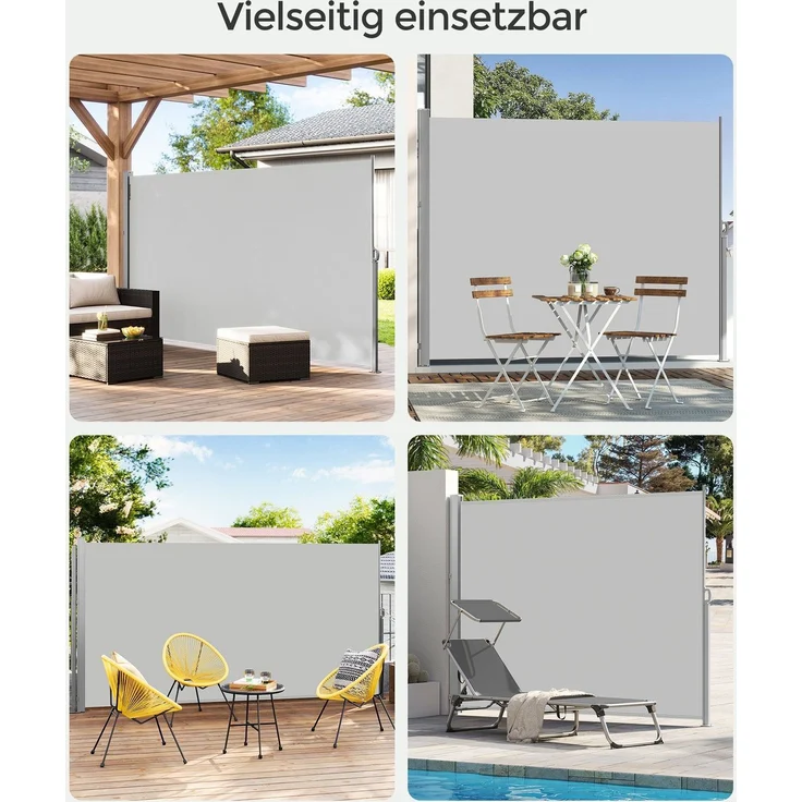 SONGMICS Seitenmarkise mit Stahl-Kasten, rostbeständig, ausziehbar, Hellgrau, 200x400 cm – Bild 4