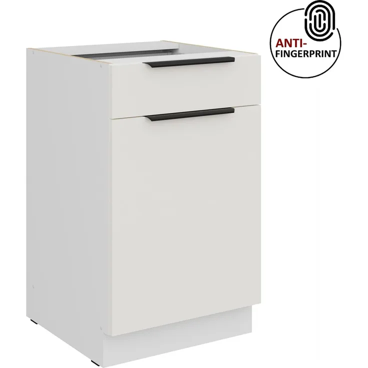 Küchen Unterschrank 50 cm Küche ARIA Weiss ultra matt + Weiss matt, hochwertige Fronten mit Anti Fingerprint Beschichtung Küchenzeile Küchenblock