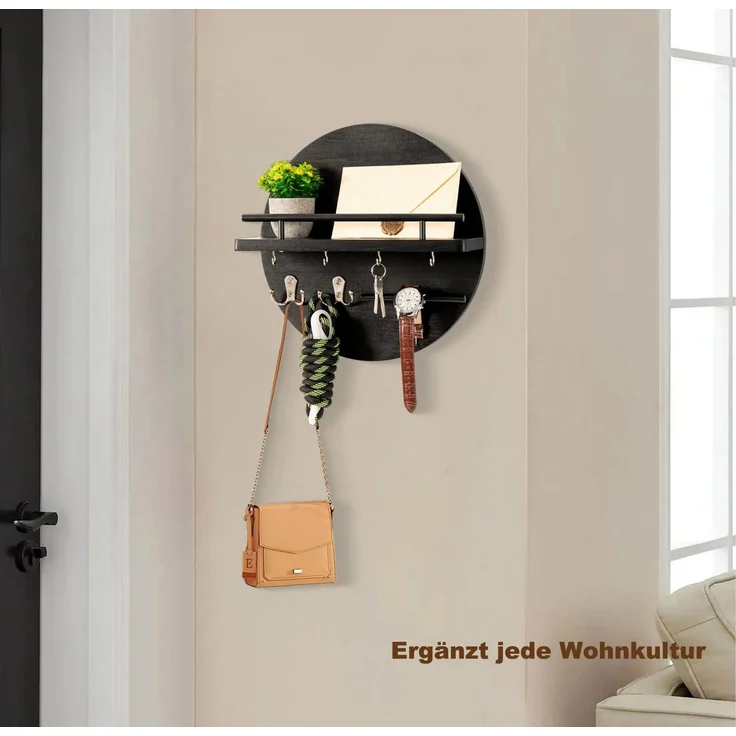 Zyronn Schlüsselbrett mit Regal & Haken – Rundes Wand-Postorganizer, (1 St), für Eingang, Flur & Wohnzimmer – Bild 4