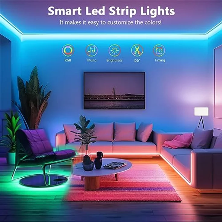 Led Strip 30m, RGB Led Streifen, Bluetooth Smart Led Band Selbstklebend, Led Leiste mit Fernbedienung und APP, Dimmbar, Musik Sync, Timer-Einstellung für Gaming Zimmer, Room, Küche, Party (2x15m) – Bild 3