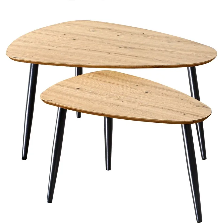 Casâme Set von 2 ineinander greifenden Tischen mit Metallbeinen - Helles Holz