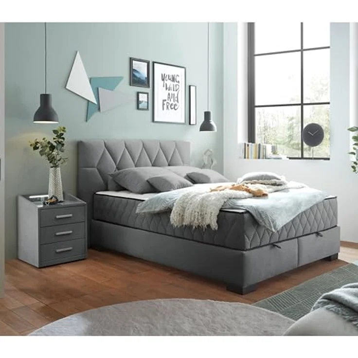 NAGOL B Boxbett 140x200, Anthrazit - Bequemes Bett mit Bettkasten und Premium 9-Zonen-Federkern Wendematratze - 165 x 114 x 214 cm (B/H/T) – Bild 3