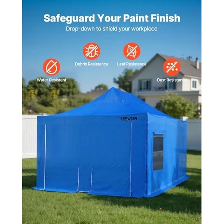 VEVOR tragbares Lackierkabinenzelt (587 x 398 x 178 cm) Sprühfarbenzelt für Sprühmalerei, wasserfeste & Faltbare Farbkabine mit 4 Netz-Seitenfenstern für Autoteile Möbel Motorräder Sprühschutz blau – Bild 5