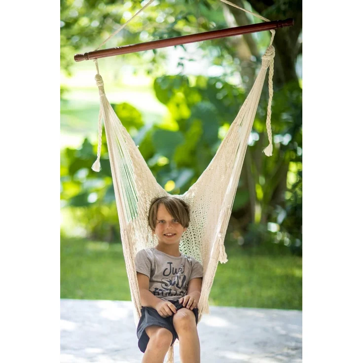 MacaMex Mexikanischer Netz-Hängesessel Deluxe, Baumwolle natur, 100x210 cm – Bild 5