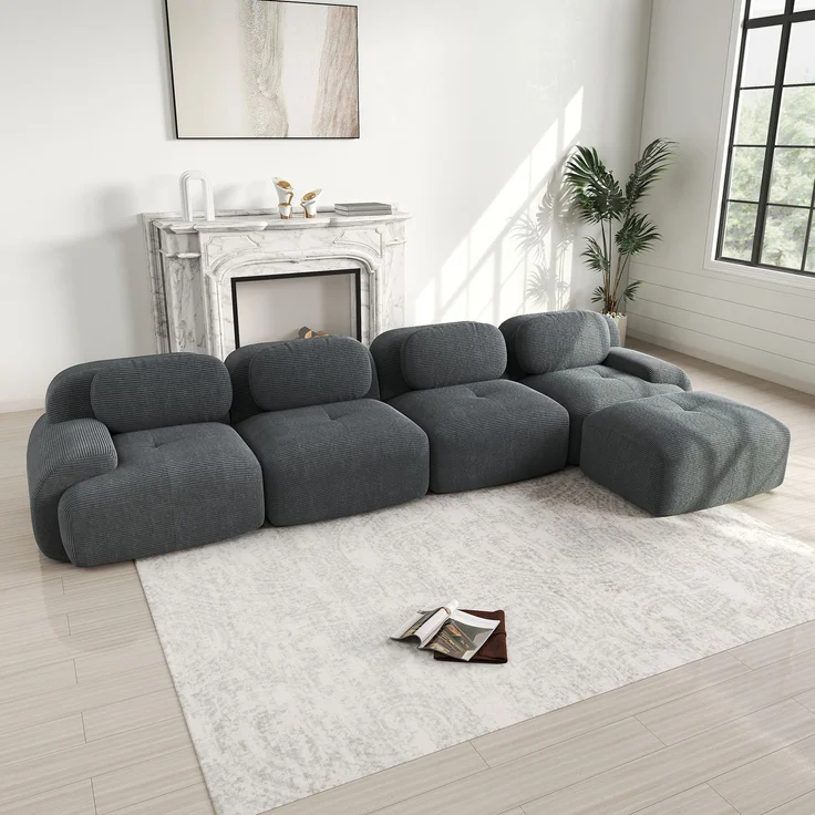 4-Sitzer Ecksofa mit 32D hochelastischer Polsterung,rutschfest mit Chaiselongue extra-breite Armlehnen frei kombinierbar ohne Montage für Büro Wohnzimmer und Heimkino,Grey, – Bild 3