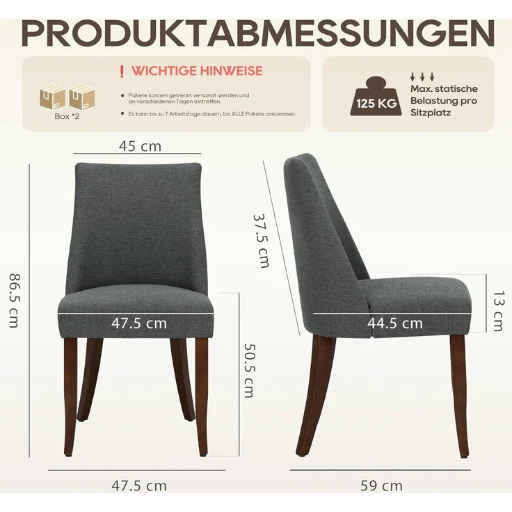 COLAMY Esszimmerstühle 4er Set, Moderne Küchenstuhl Polsterstuhl Stühle mit Rückenlehne, Stoff Dining Chairs mit Holzbeinen für Esszimmer, Küche, Restaurant mit Holzbeinen, Dunkelgrau – Bild 2