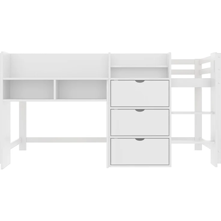 Kindereinzelbett 90×200 cm aus Massivholz und MDF mit Schreibtisch und Treppe, weiß – Bild 7