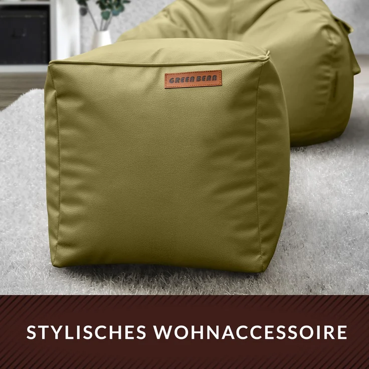 Green Bean® Sitzhocker aus Kunstleder - Pouf mit EPS Perlen Füllung - 40 x 40 cm - perfekte Ergänzung zum Sitzsack - verwelktes Grün – Bild 8