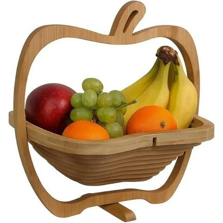 hausleben Obstschale aus Bambus 3-in-1, (1-tlg), Faltkorb, Klappbarer Korb & Schneidebrett im Apfel-Design – Bild 4