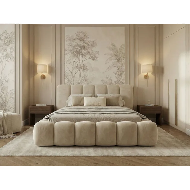 yourhouse24 Polsterbett DALLAS Slim Bubble-Design aus Samt, inkl. Bettkasten, Platzsparendes Chunky-Bett aus weichem Velours mit HDF-Boden
