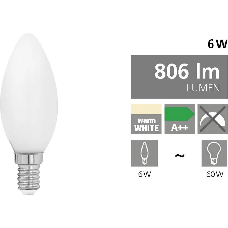 Eglo 12546 LED FILAMENT Leuchtmittel MILKY KERZE - E14-LED-C35 6W/806lm 2700K 1 STK