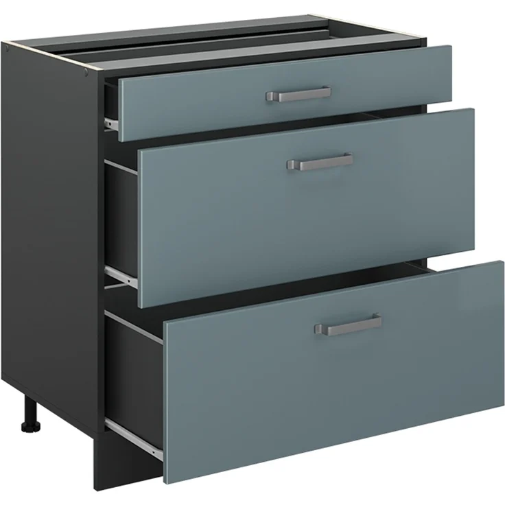 Küchenunterschrank R-Line Blau-Grau/Anthrazit 80 cm mit 3 Schubladen Arbeitsplatte Anthrazit Vicco – Bild 3