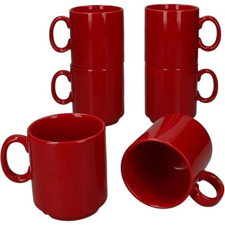 MamboCat Becher 6er Set Event Kaffeebecher 250ml rot Porzellan-Tassen stapelbar, Porzellan – Bild 2
