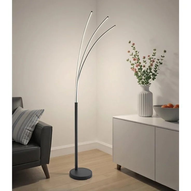 casa NOVA LED Stehlampe TRISTAR, 3-flammig, Schwarz, Weiß, Metall, Dimmfunktion, Memoryfunktion, LED fest integriert, Extra-Warmweiß, Lampenschirme aus Kunststoff, B 65,5 x H 188 x T 34 cm – Bild 2