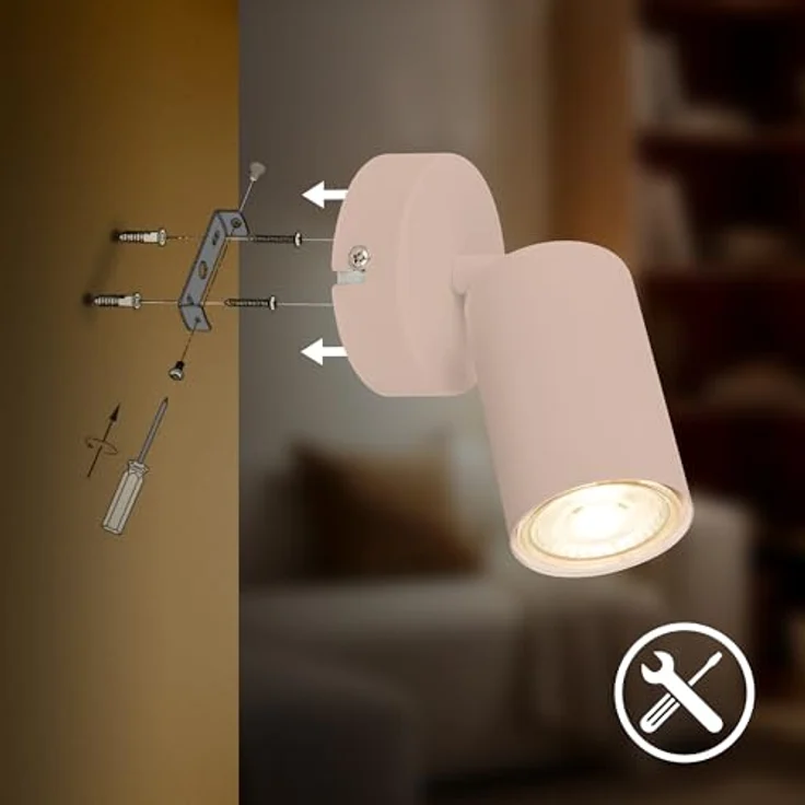 BRILONER - Wandleuchte innen schwenkbar, GU10 Fassung, max. 9 W, Leselampe, Wohnzimmerlampe, Lampe, Wandlampe, Küchenlampe, Flurlampe, Schlafzimmer, Wandbeleuchtung, 8x15,5 cm, Beige – Bild 6