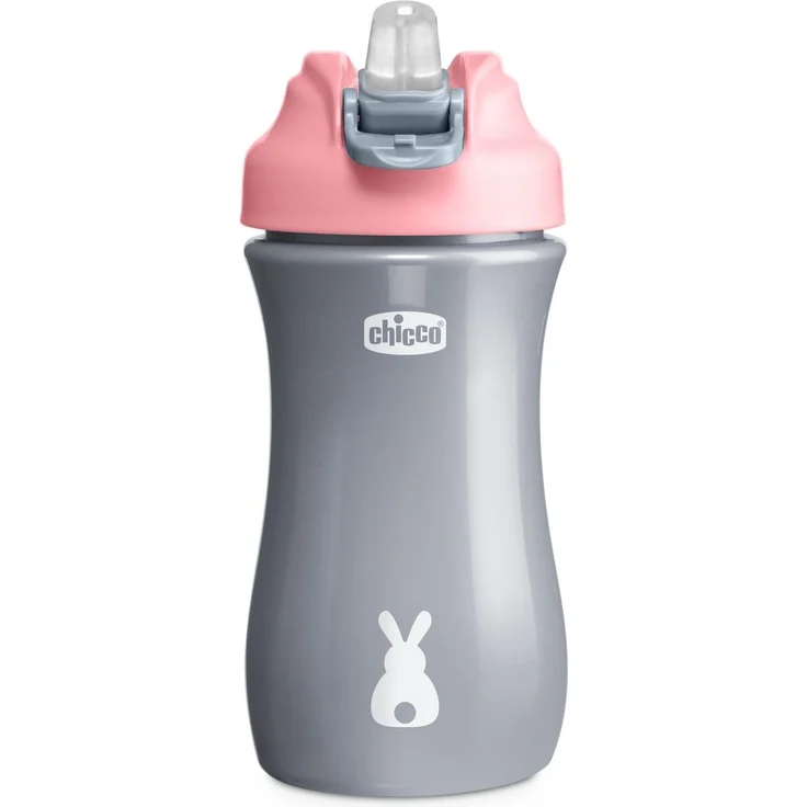 Chicco Pop-up Cup, auslaufsicherer Glas für Kinder, praktisches Öffnen, Silikon-Ausguss, luftdichter Verschluss, leicht zu tragen, Glas für Kinder 2 Jahre, Fassungsvermögen 350 ml, Rosa