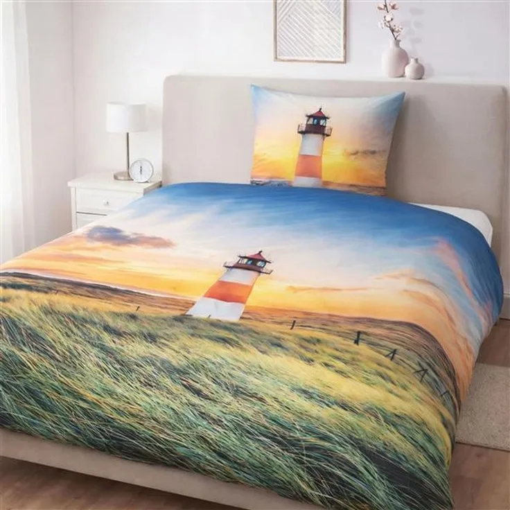 Bettwäsche aus Microfaser und brillantem Fotodruck | Reißverschluss | | 2-teilig ca. 135 x 200 cm + ca. 80 x 80 cm (Leuchtturm)