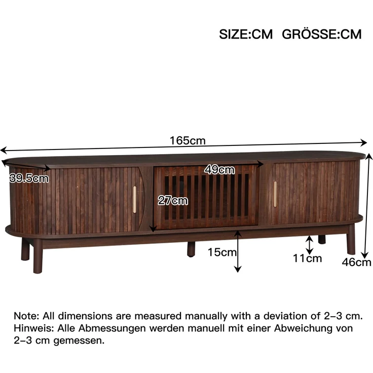 Merax 165cm brauner Lowboard-TV-Schrank, flacher brauner TV-Schrank mit Schiebetür, mit nach unten klappbarer Hohlschranktür, passend für TV-Ständer bis zu 65 Zoll, mit Stützbeinen – Bild 4