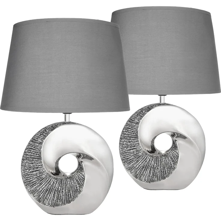 BRUBAKER Nachttischlampe 2er Set Tischlampe Stein Ring Silber, ohne Leuchtmittel, 2x Moderne Tischleuchten mit Keramikfuß, Höhe 42,5 cm – Bild 1