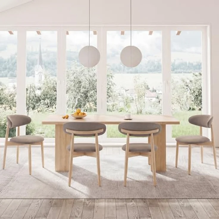 COLAMY Esszimmerstühle 4er Set, Stühle Esszimmer mit Rückenlehne, Moderne Küchenstühle Gepolstert, Stoff Dining Chairs mit Back, für Esszimmer, Küche, Restaurant, Holzbein in Naturholzfarbe, Kamel – Bild 3