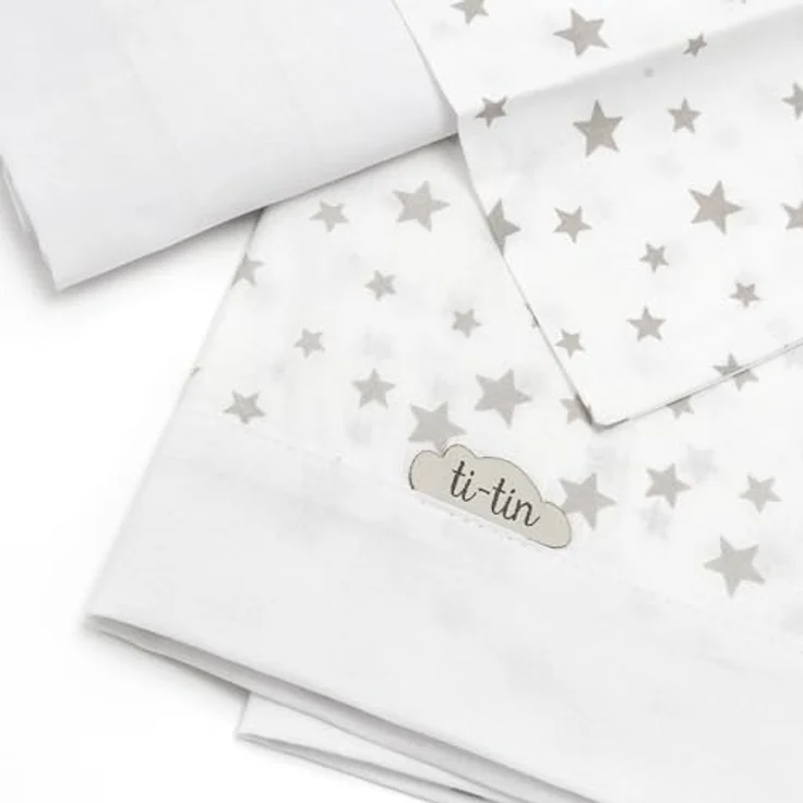 Ti TIN 3-teiliges Bett-Set Bettbezug für Babybett, 50x80 cm | Bettdeckenbezug+ Spannbettlaken mit Gummizug + Kissenbezug 100% Baumwoll-Popeline für Kinderbett, Sternchen-Motiv, grau – Bild 9