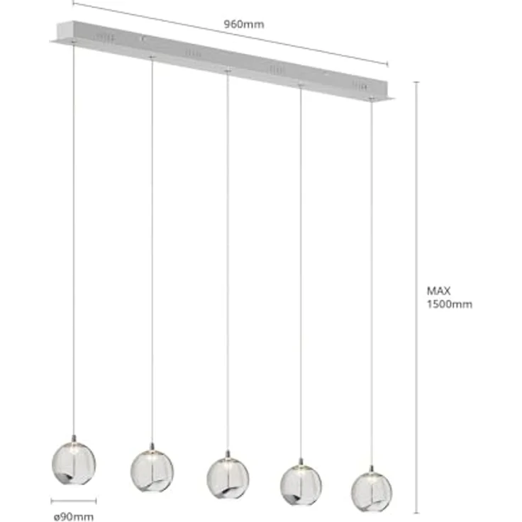 Lucande LED-Pendellampe Hayley, 96 cm, 5-flg., verchromte Details, Glaskugeln, elegantes Lichtdesign – Bild 6