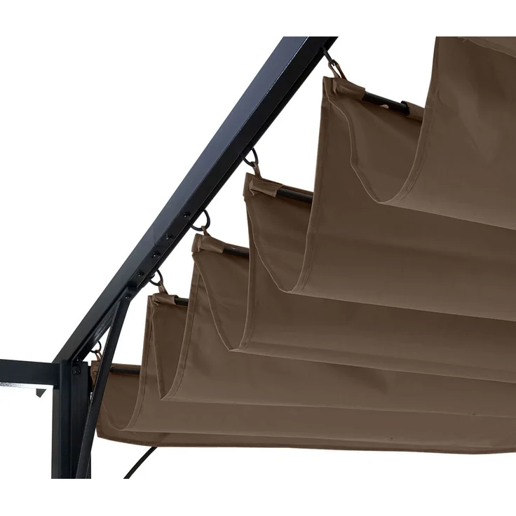 Pergola HWC-C42 mit Schiebedach, Stahl / Stoff, Taupe-Braun, 3,5x3,5 m – Bild 3