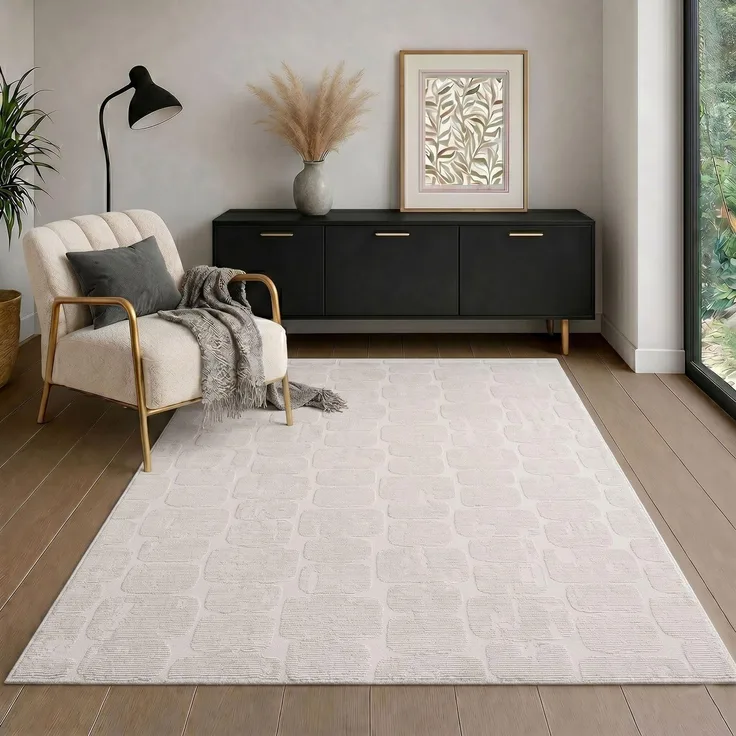 Vimoda Teppich Wohnzimmer COSTA, modern Designteppich 3D Effekt, Rechteckig, Höhe: 11 mm, premium Rechteck Muster hoch-tief Kurzflor weich, Boho Einfarbig