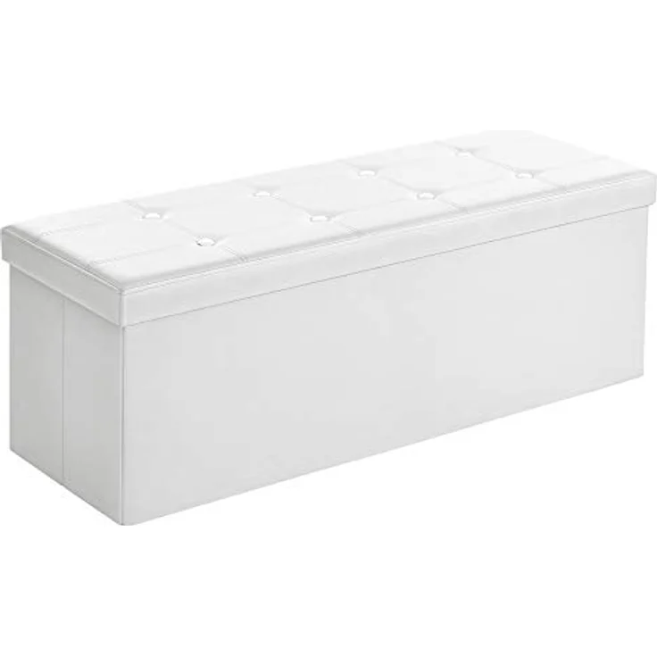 Songmics Sitzbank mit Stauraum, Truhe mit Deckel, faltbares Sitzmöbel am Bettende, gepolstert, platzsparend, 120 L Fassungsvermögen, stabil bis 300 kg, Schlafzimmer, Flur, weiß LSF702 – Bild 2