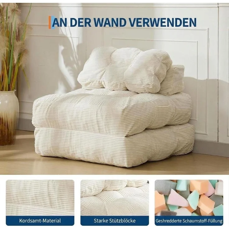 GarveeMore Schlafsofa mit Kissen 3-in-1 Klappsofa aus Cord Schlafsessel Multifunktionssofa – Bild 4
