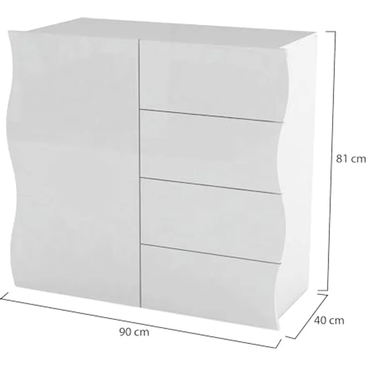 Dmora - Kommode Giuseppe, Küchen-Sideboard mit 4 Türen und 1 Schublade, Wohnzimmer-Buffet, 100 % Made in Italy, 90 x 40 x 81 cm, glänzendes Weiß, – Bild 8