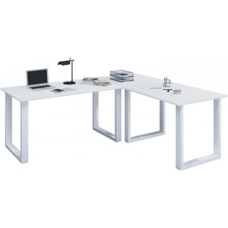 VCM Eck-Schreibtisch Lona 220 x 220 x 80 U-Füße Weiß