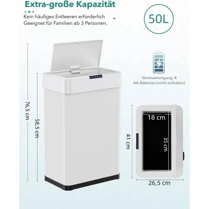 TLGREEN Mülleimer mit Sensor,automatischer Abfalleimer 30/50/60 L, mit Klemmring für Müllbeutel,Softclose-Deckel, Stahl – Bild 3