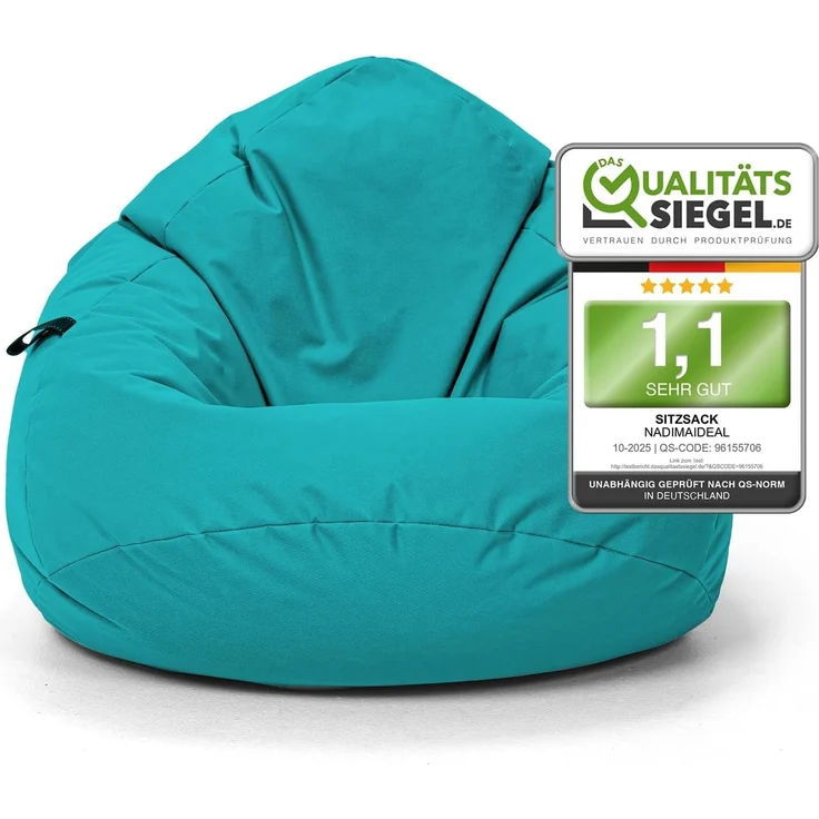 Nadimaideal Sitzsack Tropfenform Kastanie | Bodenkissen für Kinder & Erwachsene | Indoor & Outdoor | Gaming Sitzsack - Sitzkissen - Beanbag | Füllung EPS Perlen (Türkis, XXL-Durchmesser 88 cm) – Bild 1