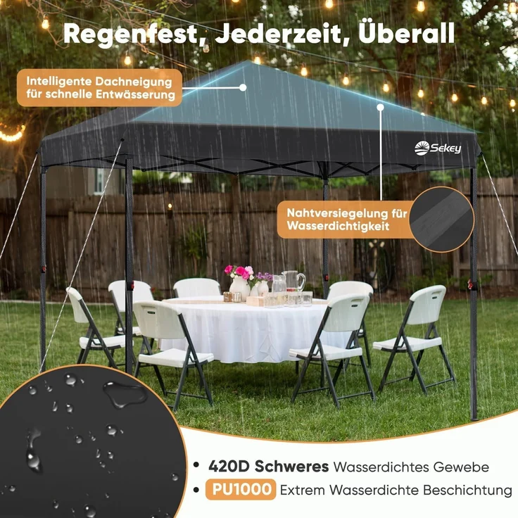 Pop Up Pavillon 3x3m, Wasserdicht Stabil Winterfest, Faltbar, Schwarz – Bild 6