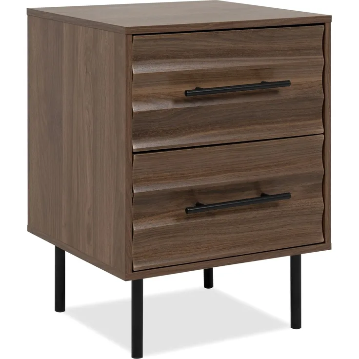 Nachtkonsole >Falun< in Dekor Nussbaum 3D-Fronten in Wellenoptik - 40x55x39cm (BxHxT)
